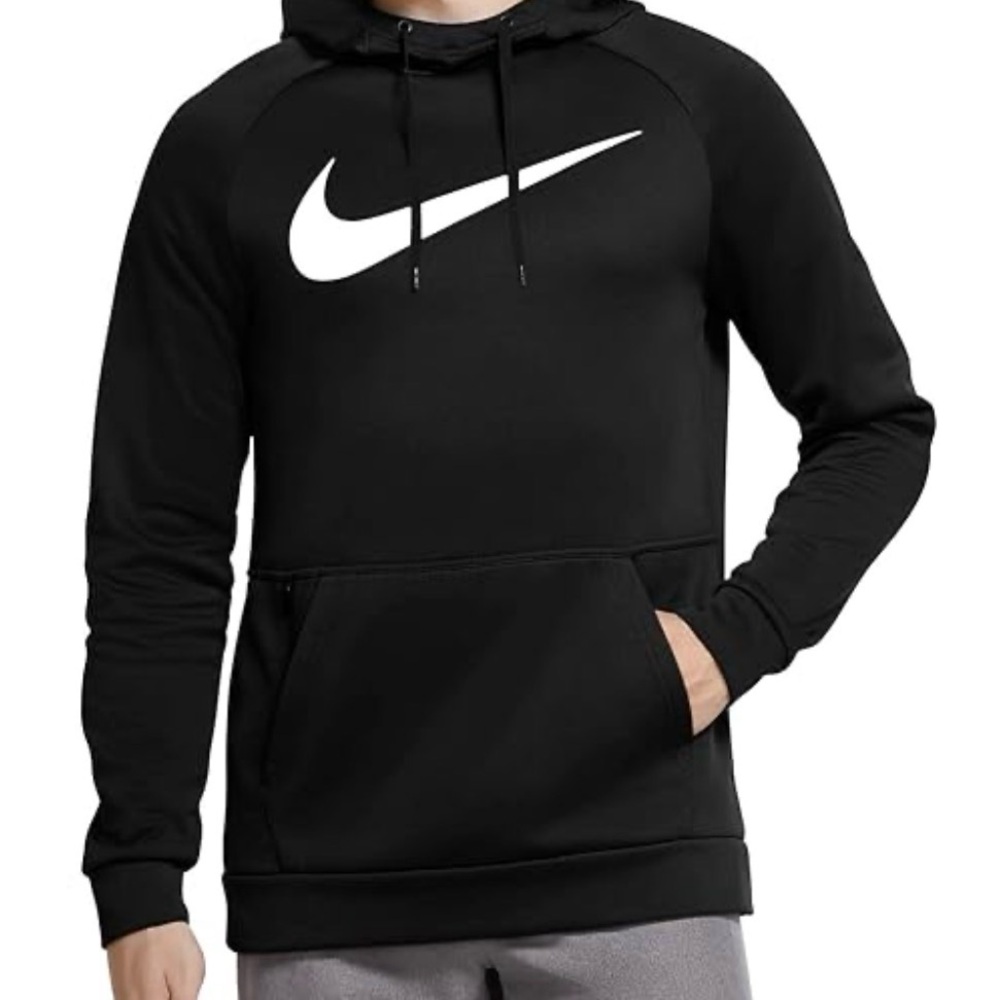 Nike Men's Black Hoodie with White Swoosh